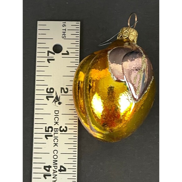 Vintage Mercury Glass Red-Gold Plum Fruit w/Leaves Ornament Christmas - Picture 6 of 9